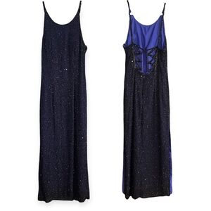 Vintage Andretti Donatello Silk Beaded Prom Formal Floor Length Slit Maxi Dress